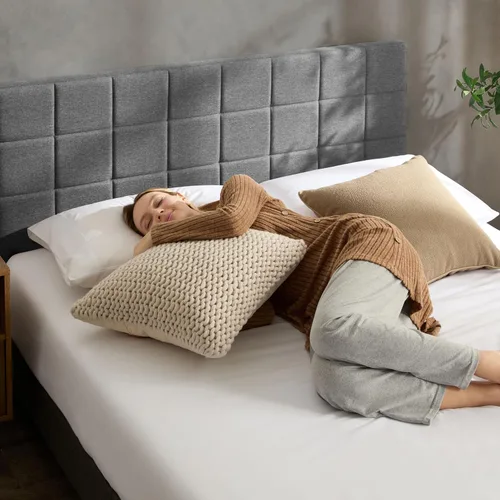 Miniatura 8 de Hearth & Harbor Cabecera de cama, cabecera cuadrada de lino capitoné tamaño Queen, tapizada, para montar en la pared, altura ajustable de 34 a 42