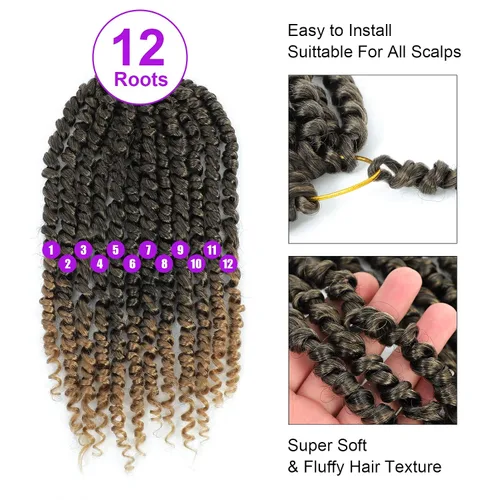 Miniatura 8 de Pelo de ganchillo Passion Twist de 10 pulgadas, 8 paquetes de cabello de ganchillo corto pretrenzado para mujeres negras, cabello rizado de T27.