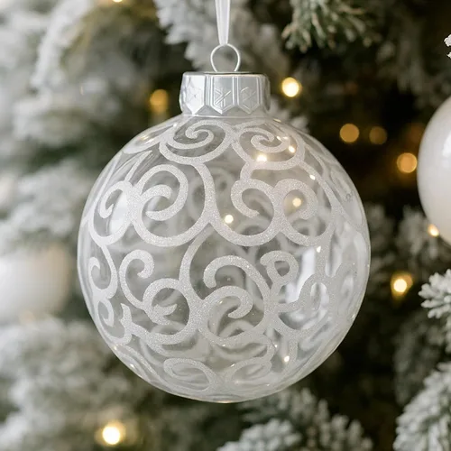 Miniatura 17 de Adornos grandes y blancos para árbol de Navidad de estilo casa de campo, decoración navideña, de 4.72 pulgadas, de plástico inastillable, bolas