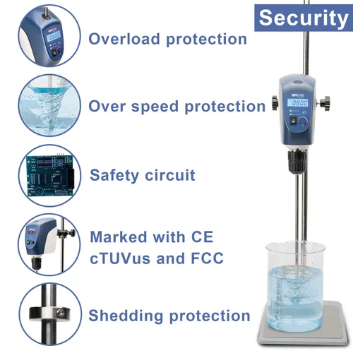 Miniatura 6 de ONiLAB Agitador Eléctrico Superior, Mezclador Agitador Superior Digital LCD con Varilla de Agitación y Soporte, Potente 20L, 10000 mPas, 50~2200RPM