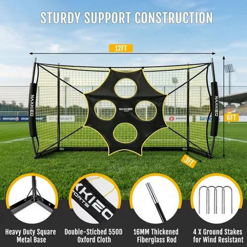 Miniatura 3 de Portería de fútbol, portería de fútbol de 12 x 6 pies para patio trasero, objetivo de precisión y conos de entrenamiento incluidos, base de metal