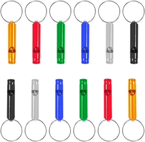 Juego de 12 silbatos extra fuertes para camping, senderismo, caza, deportes al aire libre, situaciones de emergencia, resistentes pero ligeras