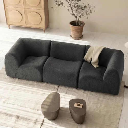Miniatura 20 de Sofá individual modular curvado, sofá sherpa de espuma de 33 pulgadas, cómodos sofás de peluche para espacios pequeños, sofás modulares modernos