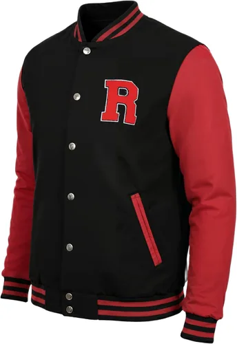 Decrum Chaqueta de letras negra y amarilla para hombre, chaqueta de bombardero universitaria de béisbol de secundaria para hombre, chamarra Varsity