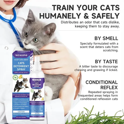 Miniatura 3 de WEALLIN Spray disuasorio para gatos, 6.76 onzas líquidas, repelente de gatos natural para interiores y exteriores, ayuda de entrenamiento
