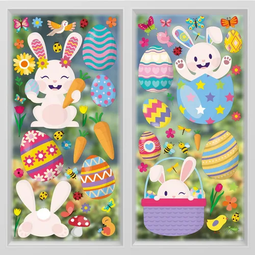 Miniatura 10 de WALPLUS Decoración de primavera para ventana de conejito de Pascua, decoración de primavera, de verano, reutilizable, para despegar y pegar