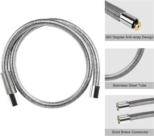 Miniatura 5 de Kit de reemplazo de manguera de rociador de preenjuague comercial para grifo de fregadero de cocina, 60 pulgadas flexible de acero inoxidable