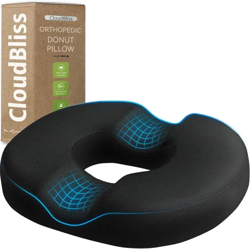 Miniatura 10 de Cojín de asiento en forma de dona CloudBliss para alivio del dolor de coxis y hemorroides, cojín de silla de espuma viscoelástica para después