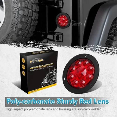 Miniatura 3 de Partsam 2 piezas de 10,2 cm de luz roja de freno, giro y marcha atrás para camiones y remolques con montaje en brida y 12 diodos de utilidad rojo