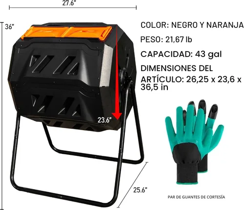 Miniatura 6 de Hourleey Contenedor de Compostaje Giratorio para Exteriores, Contenedor de Compostaje Giratorio de Doble Cámara de 43 Galones con Puertas