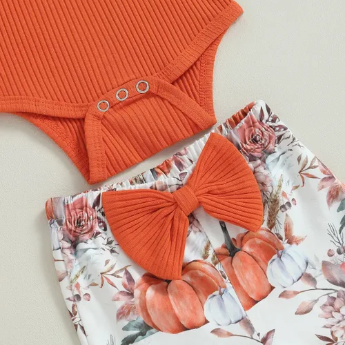 Miniatura 5 de Kuriozud Conjunto de Pantalones Acampanados para Bebé Recién Nacida Niña Mameluco con Volantes Lindo Lazo Pantalones Acampanados Diadema Ropa Linda