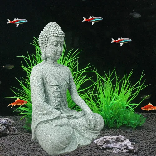 Miniatura 3 de livelyfish Estatua de Buda para acuario, decoración asiática japonesa de pecera, figuras Zen Buda, escultura de Buda de piedra, adornos
