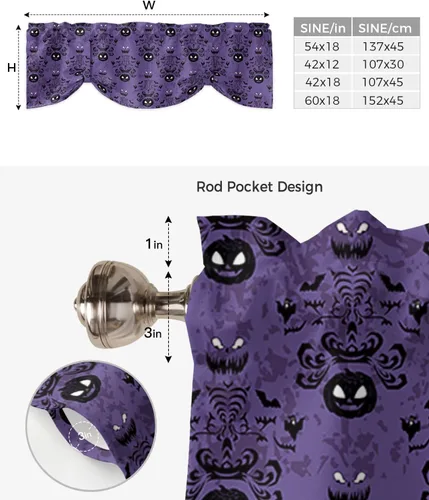 Miniatura 6 de Cenefas de ventana de calabaza de Halloween, cortinas de cocina, cortinas para sala de estar, dormitorio, baño, lavable, pequeña mansión encantada