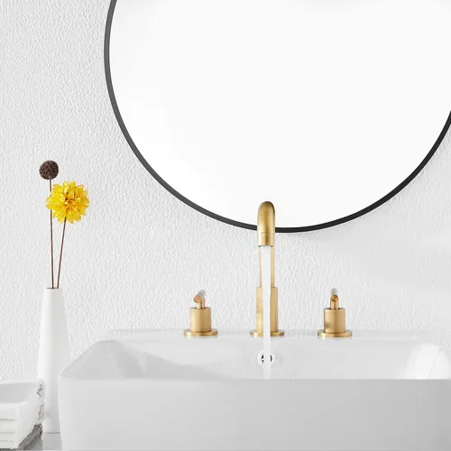 Miniatura 8 de Caño giratorio de 360°, 2 asas, 3 agujeros, 8 pulgadas, grifo de lavabo de baño de latón antiguo a juego con desagüe desplegable para baño