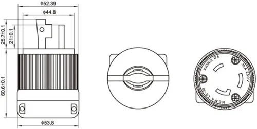Miniatura 5 de NEMA L6-30P Receptáculo de bloqueo de montaje empotrado, enchufe de bloqueo giratorio para generador, 30 amperios 250 V 2 polos 3 cables a tierra
