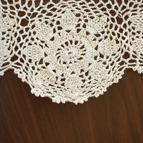 Miniatura 4 de USTIDE Mantel redondo de ganchillo de 70 pulgadas, superposiciones de mesa de encaje de algodón beige hecho a mano con diseño floral de ganchillo