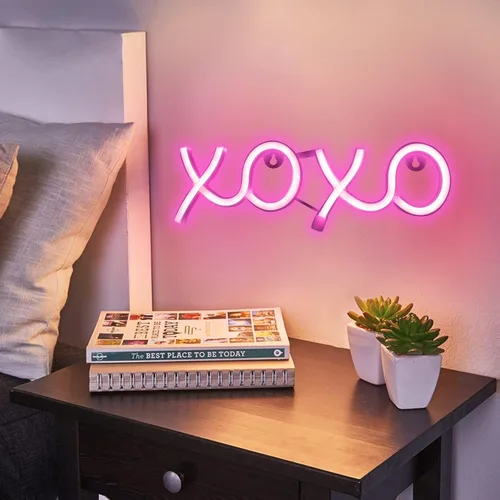 Miniatura 5 de ENUOLI XOXO - Letrero de neón rosa para dormitorio, letrero de neón rosa alimentado por USB, decoración de pared, decoración del hogar, letrero LED