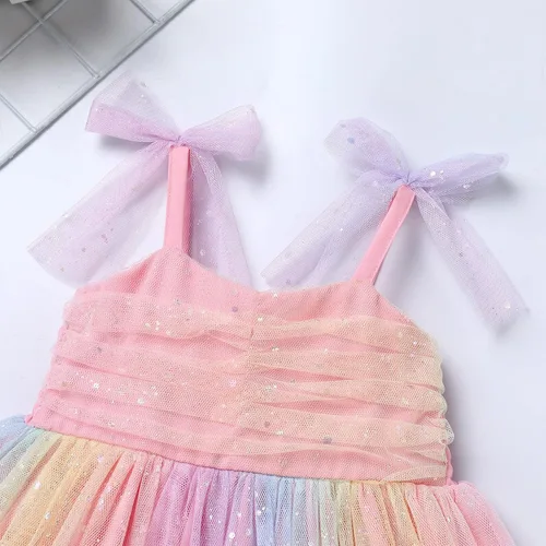 Miniatura 4 de Vestido tutú de verano para niñas pequeñas, sin espalda, vestido de princesa para fiesta de cumpleaños, lentejuelas con volantes, tul con lazo