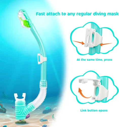 Miniatura 4 de Snorkel seco para niños, tubo de esnórquel definitivo para esnórquel, apnea y natación, tecnología de respiración fácil, válvula seca montada