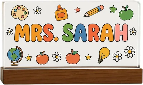 Miniatura 9 de Placa de nombre personalizada para escritorio para profesores, placa de nombre de acrílico personalizada para maestros con base de madera, letrero