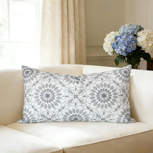 Slow Cow - Funda de almohada lumbar decorativa de lino con bordado, funda de cojín rectangular, funda de cojín de 12 x 20 pulgadas, gris oscuro