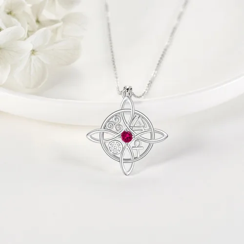 Miniatura 16 de YAFEINI Collar con dije de nudo de bruja de plata de ley, amuleto de bruja de cruz celta, regalo para mujer