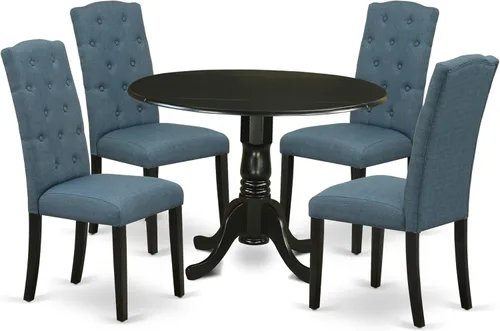 Miniatura 19 de East West Furniture DLCE3-BLK-21 - Juego de mesa de comedor de 3 piezas que contiene una mesa de comedor redonda con gotas y 2 sillas tapizadas