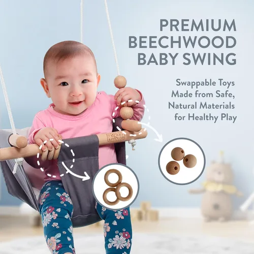 Miniatura 3 de Monkey & Mouse Columpio para bebé, silla colgante portátil para interiores y exteriores, color verde pálido, para bebés y niños pequeños de 6 meses