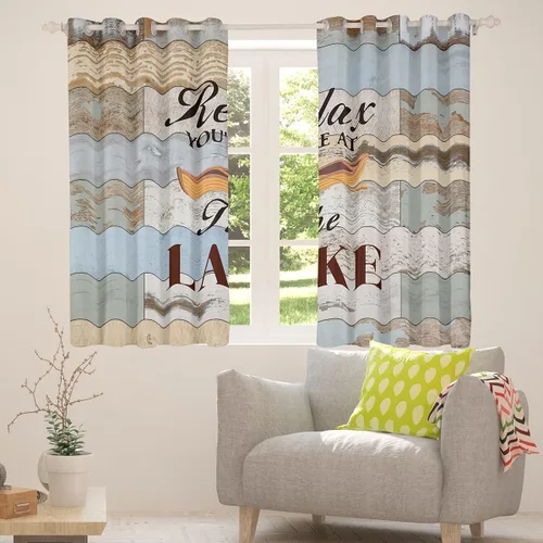 Miniatura 4 de Juego de cortinas opacas para dormitorio, sala de estar, camping (2 paneles, 38 x 45 pulgadas), decoración rústica de madera para oscurecer