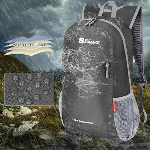 Miniatura 5 de ZOMAKE Mochila ligera y plegable, mochila pequeña para senderismo, resistente al agua, bolsa de día para viajes (gris medio)