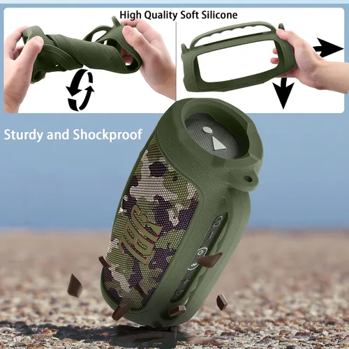 Miniatura 6 de co2CREA Funda de silicona para altavoz Bluetooth JBL Charge 5 portátil a prueba de agua, funda de viaje suave con correa para el hombro, funda