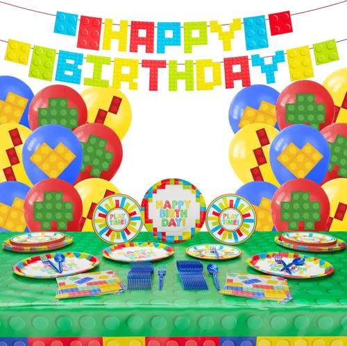 Paquete de suministros de fiesta de lujo (137 piezas para 16 invitados), decoraciones de cumpleaños para jugadores, suministros de fiesta de