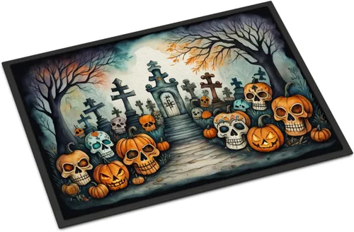 Miniatura 37 de Caroline's Treasures DAC2223MAT - Felpudo espeluznante de Halloween con gato negro de 18 x 27 pulgadas, tapete para puerta delantera