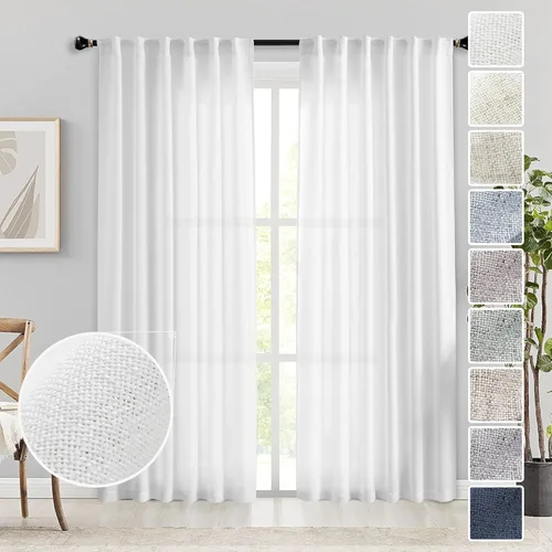 Miniatura 65 de Cortinas de lino 92 pulgadas de largo, juego de 2 paneles con bolsillo para barra, lengüeta trasera, cortinas transparentes para ventanas