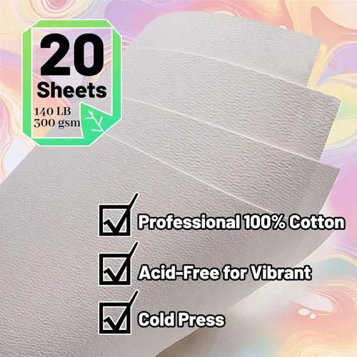 Miniatura 3 de Cuaderno de bocetos profesional de acuarela con carpeta de 6 anillas, 20 hojas de papel de prensa en frío 100% algodón 100% algodón sin ácidos, 9.25