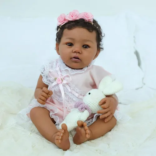 Miniatura 5 de KSBD Reborn Baby Doll Black Girl – Muñeca realista de 18 pulgadas afroamericana recién nacida hecha a mano con cuerpo suave y peso real y accesorios