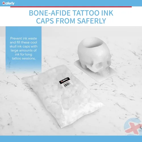 Miniatura 3 de Saferly Tapas de tinta de tatuaje de calavera para tatuaje, soporte de pigmento desechable con base, suministros de tatuaje de maquillaje permanente