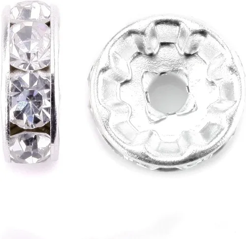 Miniatura 2 de RUBYCA - 100 unidades de espaciadores redondos y ondulados de cristal checo de alta calidad en tono plateado, Cristal, 10mm