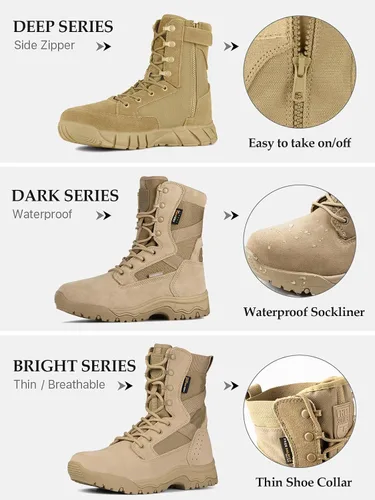 Miniatura 6 de FREE SOLDIER Botas tácticas para hombre de 8 pulgadas, ligeras, botas de combate duraderas, botas de trabajo militar, botas de desierto