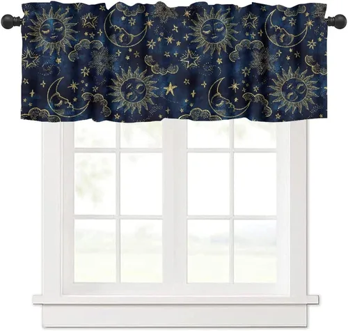 Miniatura 2 de Cortinas con cenefa floral de luna para ventanas de cocina, fase de flores silvestres, jardín, bohemio, primavera, naturaleza, cortina de ventana