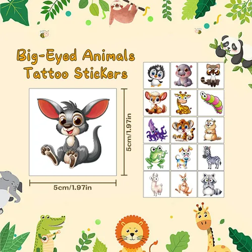 Miniatura 5 de Tatuajes temporales de animales para niños, 160 piezas de tatuajes más grandes mezclados lindos animales, regalos de fiesta, regalos de Navidad
