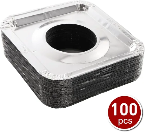 Miniatura 3 de ZEAYEA Paquete de 100 fundas para quemadores de estufa de papel de aluminio, revestimiento cuadrado desechable para quemador de gas de 8.5 pulgadas