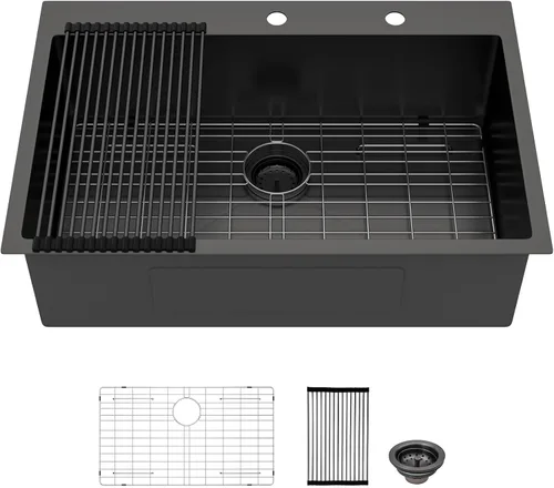 Miniatura 44 de Lordear - Fregadero de barra – Fregadero de barra dorado de 13 x 15 pulgadas con grifo dispensador de jabón, estación de trabajo, calibre 16 T304