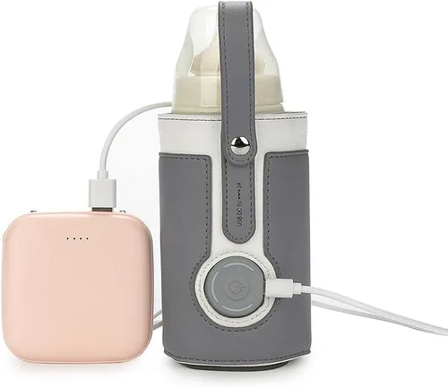 Calentador de biberones portátil USB, 3 temperaturas ajustables para viajes en coche y mantenimiento de calor de leche, gris oscuro