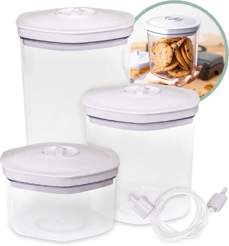 Avid Armor Juego de recipientes de alimentos al vacío de 3 piezas para la cocina del hogar con manguera de accesorios en tamaños de 2L, 1.4L y 0.7L