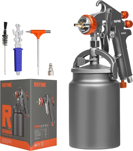 REFINE Pistola pulverizadora, pistola de pulverización de aire con sifón, boquilla de 0.071 in, taza de aluminio de 1000 cc, proceso especial, fácil
