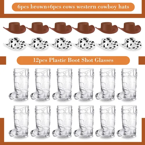 Miniatura 3 de Sawysine Juego de 24 vasos de cristal para botas de vaquero, sombrero de vaquera occidental y gafas de botas de vaquero de plástico, sombrero
