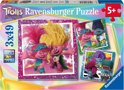 Ravensburger Trolls 3 - Juego de rompecabezas de 3 piezas para niños, actividad sin pantalla, aumenta la concentración y el enfoque, gran regalo