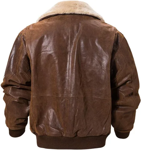 Miniatura 2 de FLAVOR Chaqueta bomber de cuero real para hombre con cuello de piel extraíble Aviator
