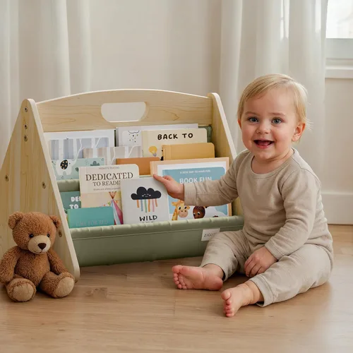 Miniatura 9 de ZICOTO Estantería decorativa de madera con asa para habitaciones de niños, mantiene los libros ordenados y al alcance de los niños pequeños